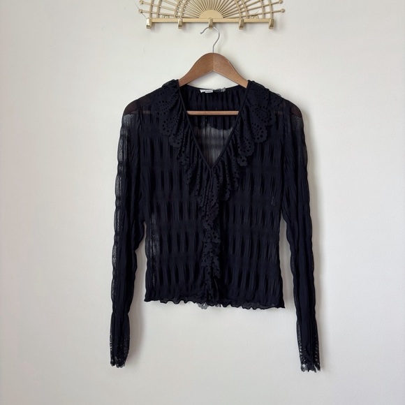 Kay Unger Ruffle Blouse 12 Perforated Black - Picture 9 of 9